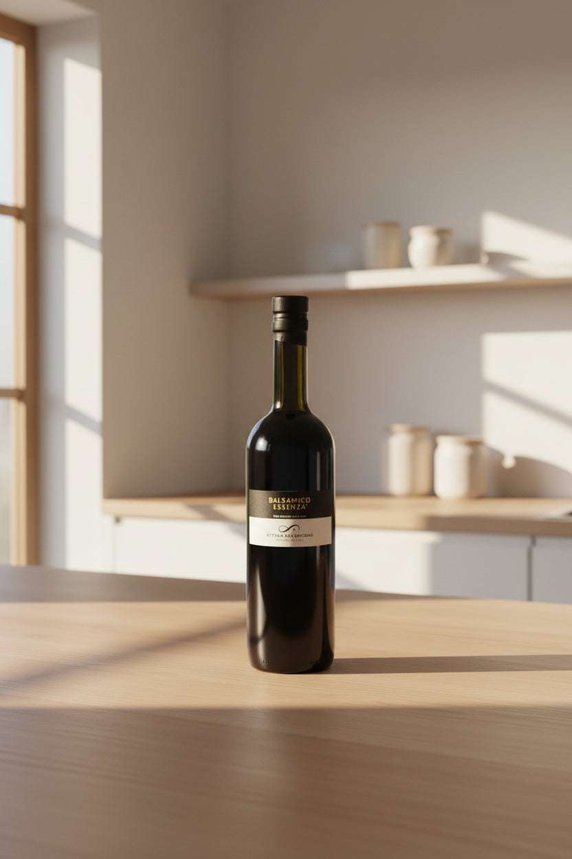 750ml bottle of Acetaia San Giacomo aged balsamic vinegar with dark, glossy syrupy texture