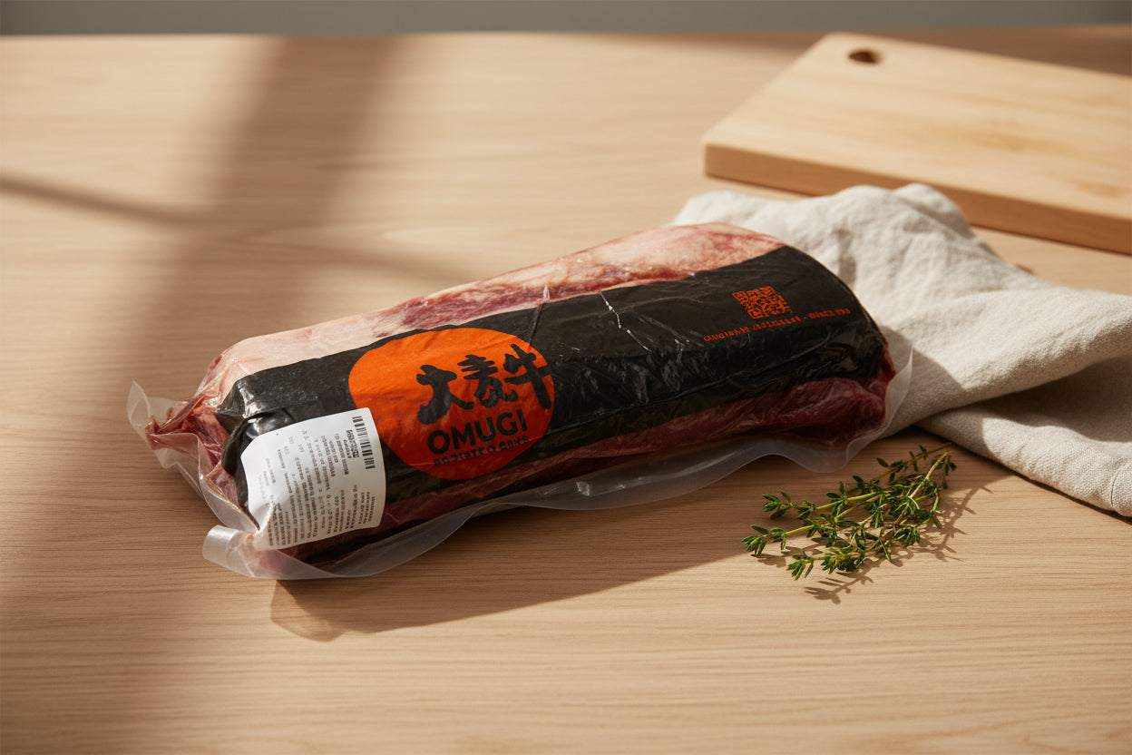 Omugi grain-fed beef striploin, vacuum-sealed 6kg pack