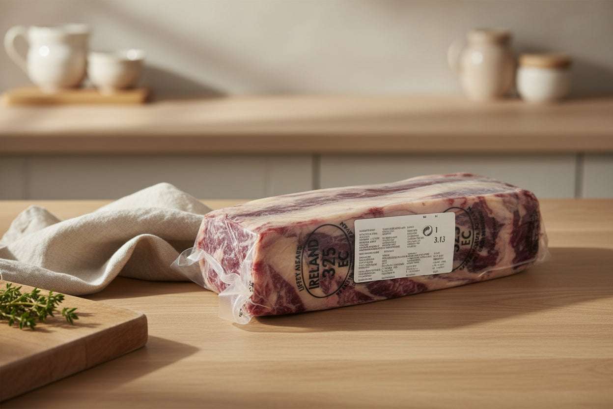 Prime Irish beef ribeye 3kg whole cube roll