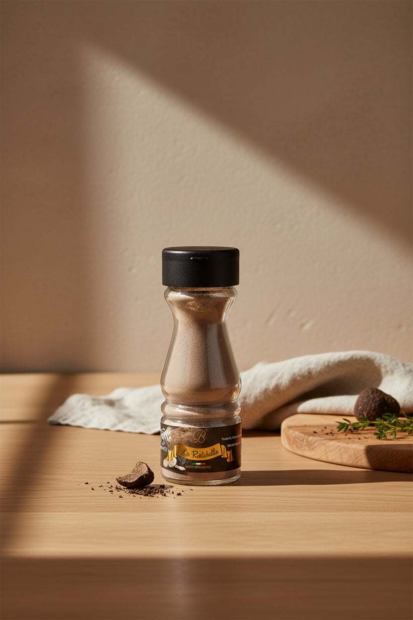 La Rustichella Black Truffle Powder in a 50g glass jar