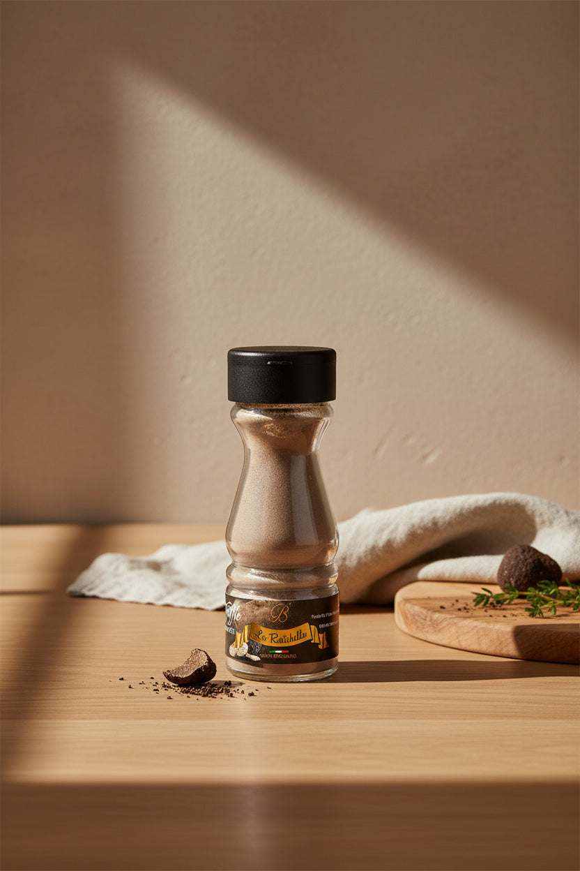 La Rustichella Black Truffle Powder in a 50g glass jar
