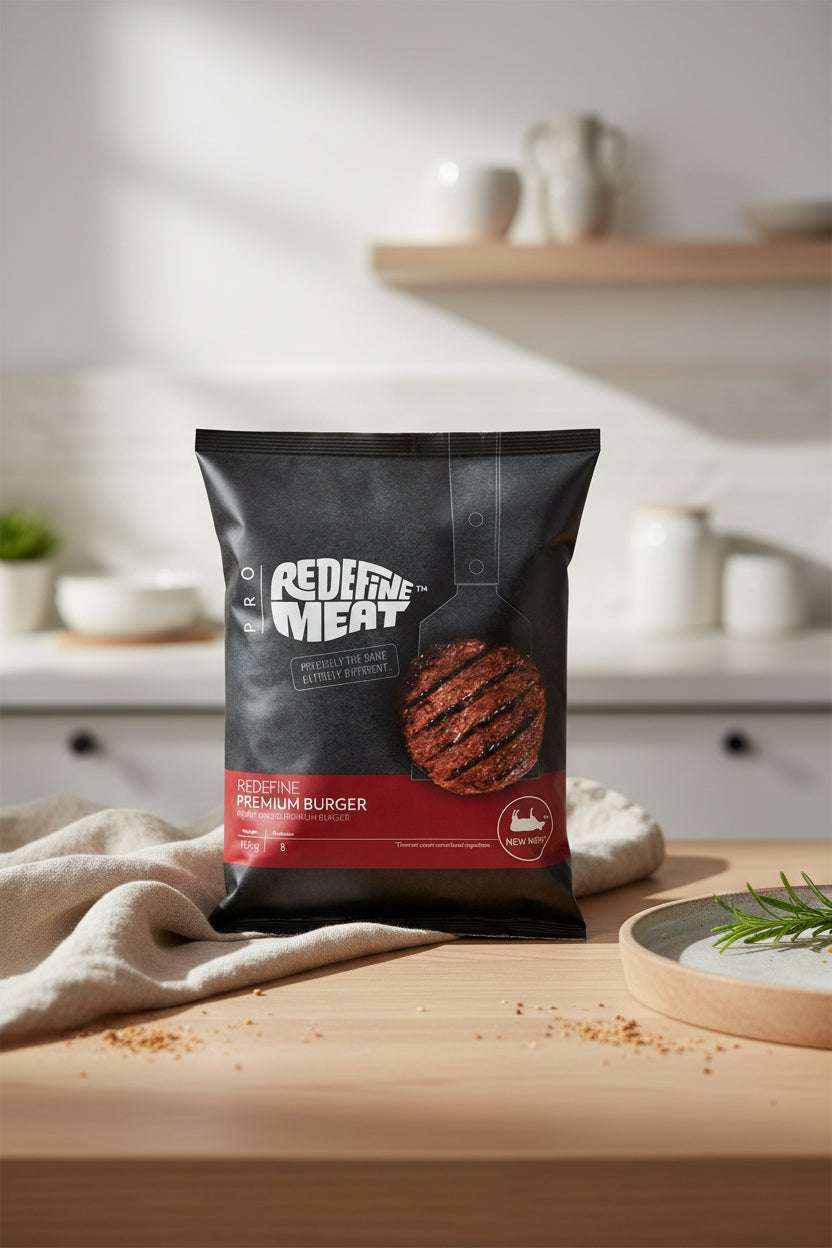 Redefine Meat premium frozen vegan burgers, eight 140g patties