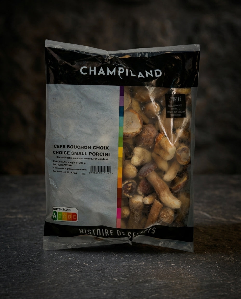 1kg pack of frozen Italian cepes mushrooms, porcini, wild-foraged and sealed