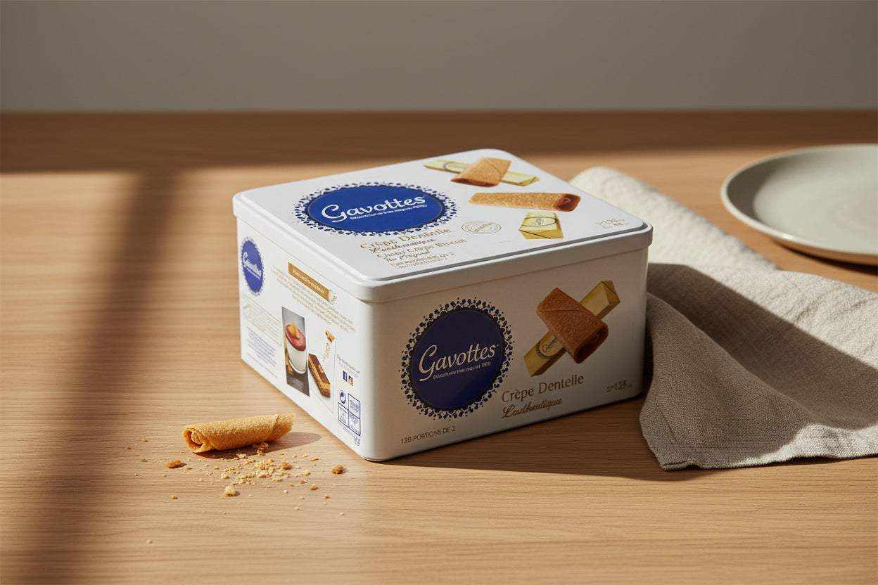 Box of Gavotte Crepe Dentelles biscuits with delicate lace edges weighing 1.25kg