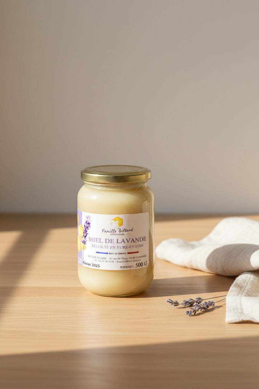 500g jar of Honey French Lavender natural floral honey from France in glass packaging