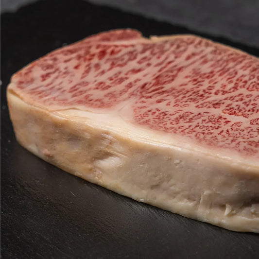 Japanese A5 Wagyu Sirloin 2x200g with fine marbling on plate
