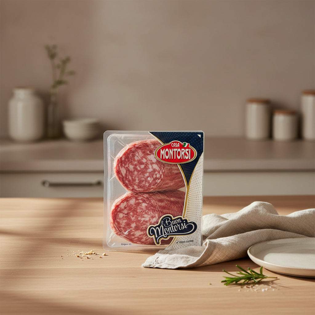 Vacuum-sealed 500g package of sliced Napoli Spicy Salami with traditional seasoning for sandwiches and antipasti