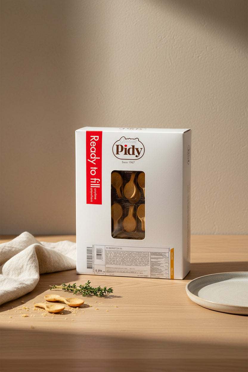 Stack of 84 neutral-colored pastry spoons measuring 3.6cm by Pidy