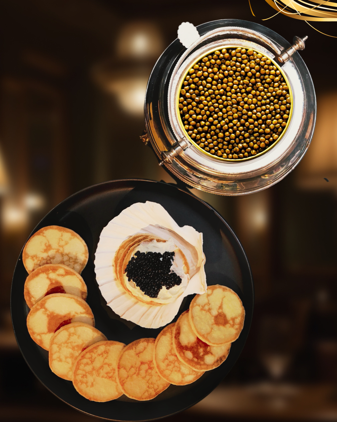 Royal Imperial Caviar Set dark golden roe with hazel nutty flavor and 3.2-3.4mm egg size