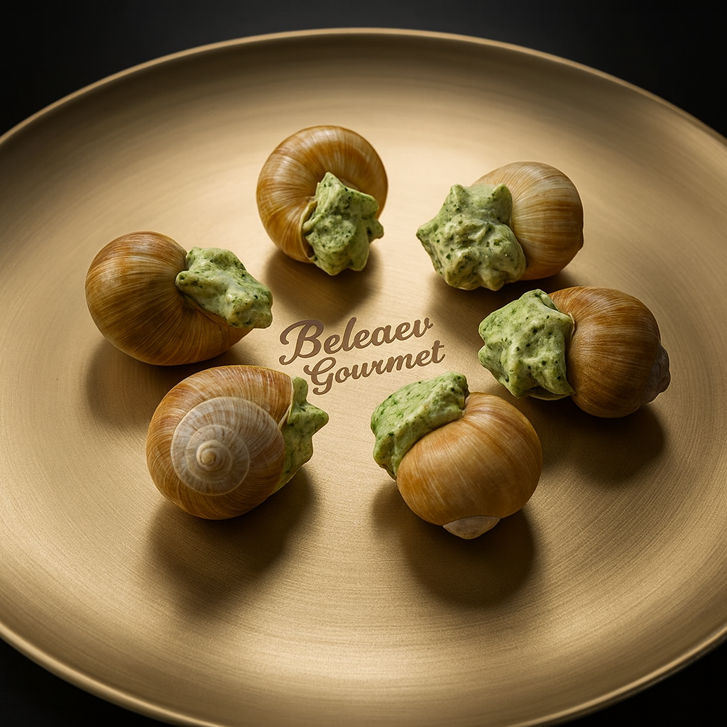 Pack of 24 frozen snails prepared in shells with garlic-parsley butter, ready to bake French escargots