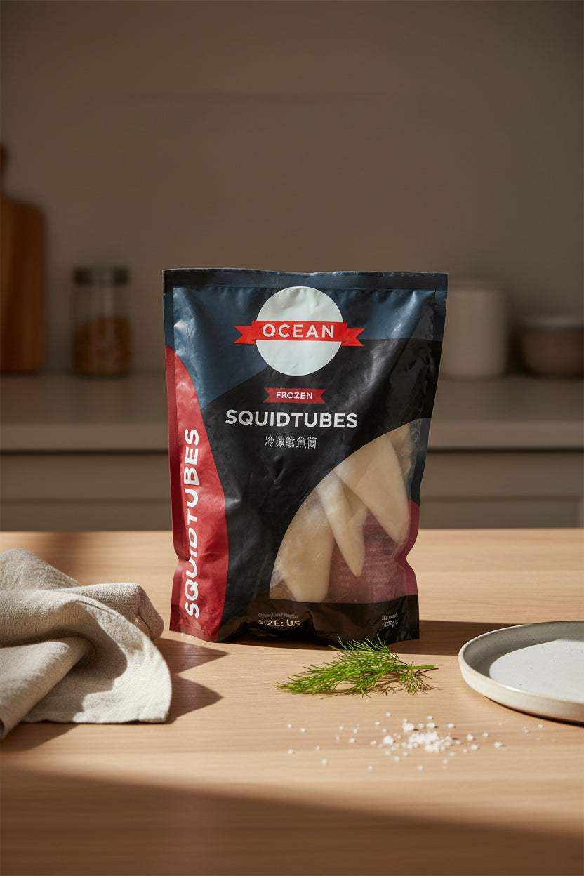 Frozen squid tubes 1kg vacuum-sealed package for grilling and cooking