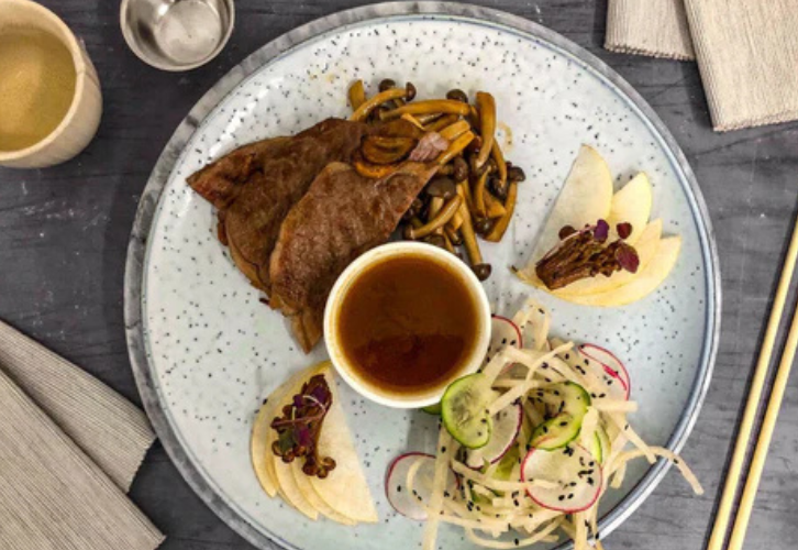Japanese Wagyu Ribeye with Mushroom & Vegetable Salad