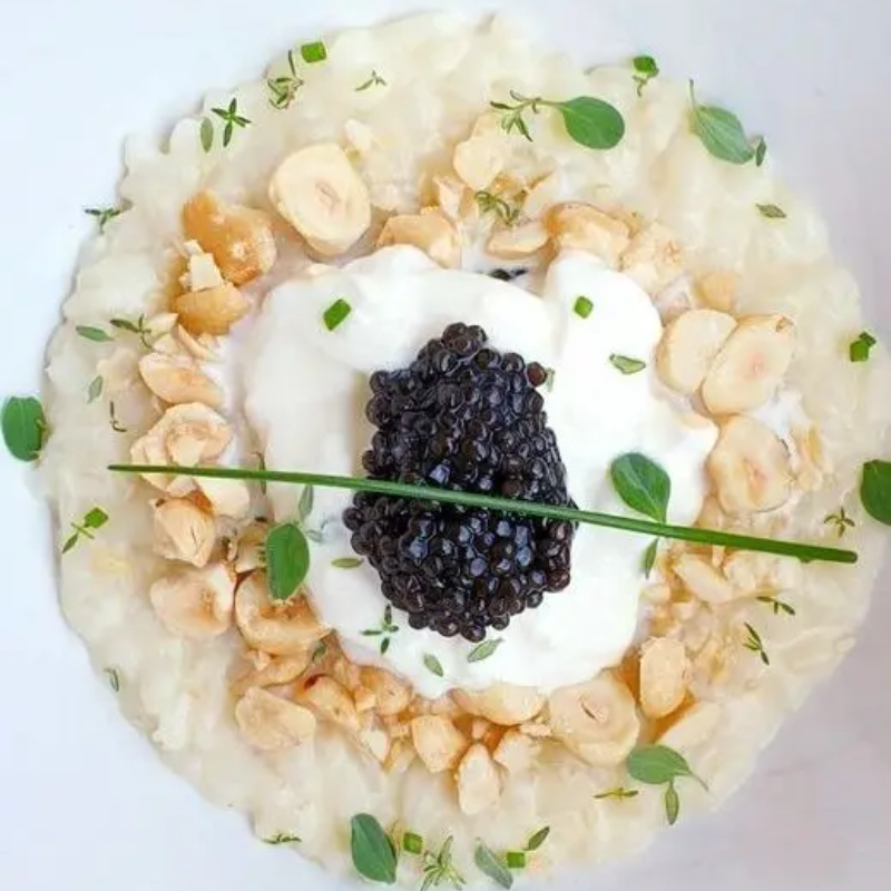 Caviar with Corn Dog and Whipped Cream