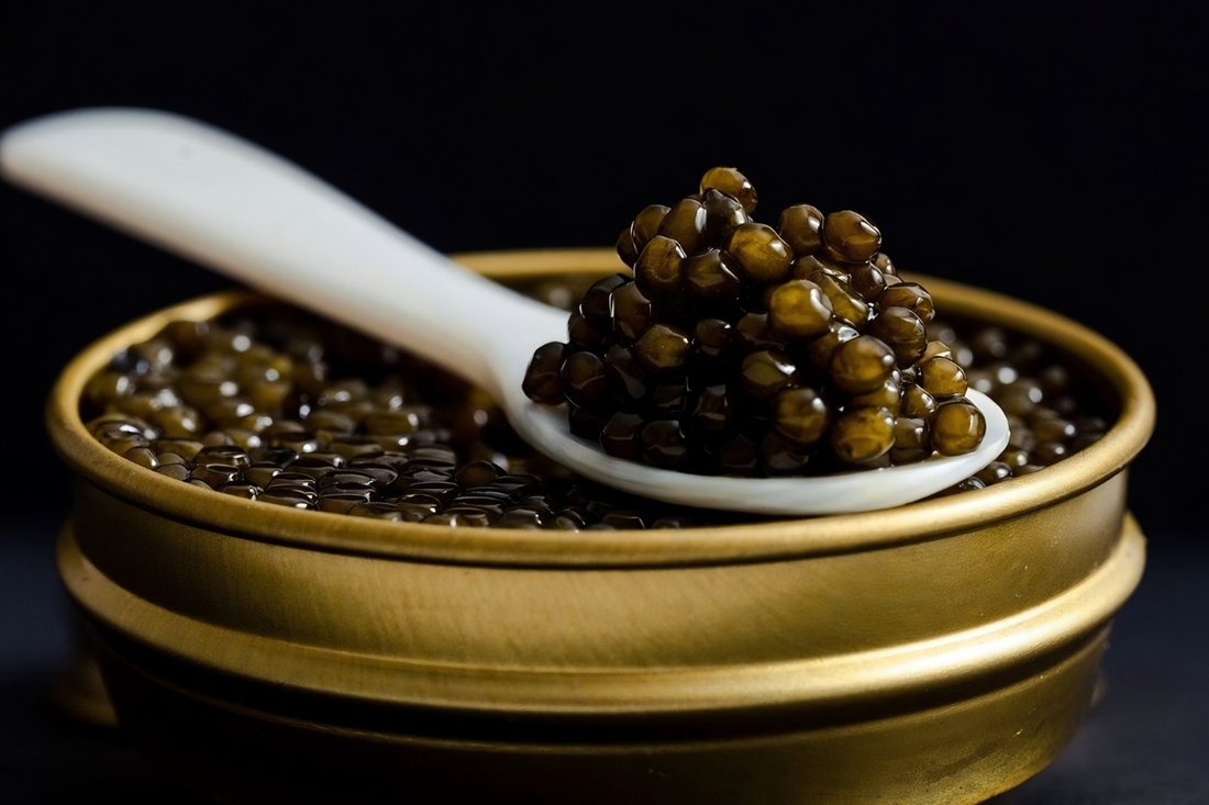 Diagram showing caviar portion sizes per person for different occasions and tin sizes from Beleaev collection