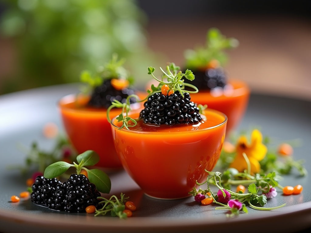 Gazpacho Shots with Caviar: A Chilled Summer Canapé