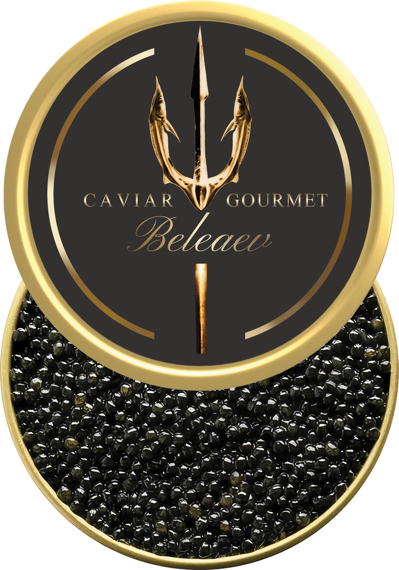 Royal Baeri caviar set with blinis on a serving board