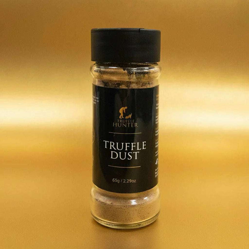 65g jar of finely ground Truffle Dust seasoning with black truffle, salt, and mushroom extract from the UK