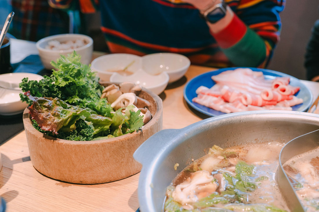 Hot-pot ingredients arranged for a Japanese-style sukiyaki or shabu-shabu meal