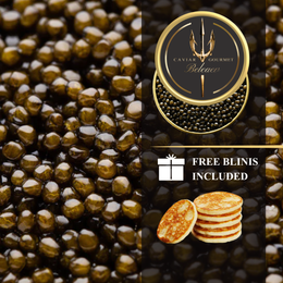 Royal Oscietra Caviar set with grey to golden eggs and delicate buttery taste