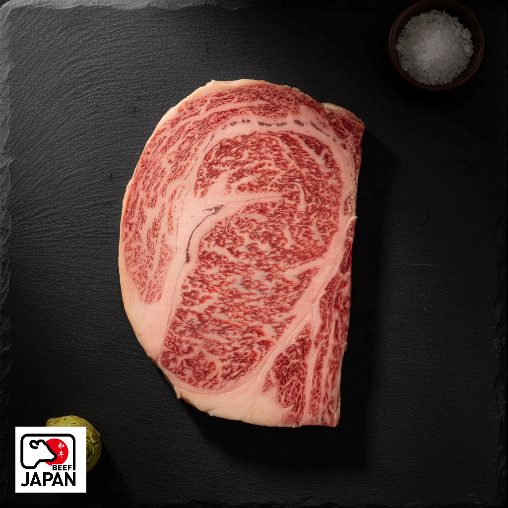 Japanese Wagyu Ribeye, A5, 400g with Beef Japan origin badge