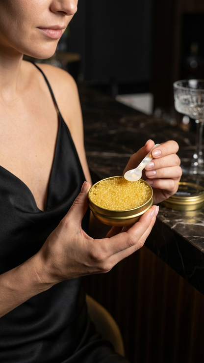 Almaz Diamond Caviar hand-graded golden mirror-clear pearls