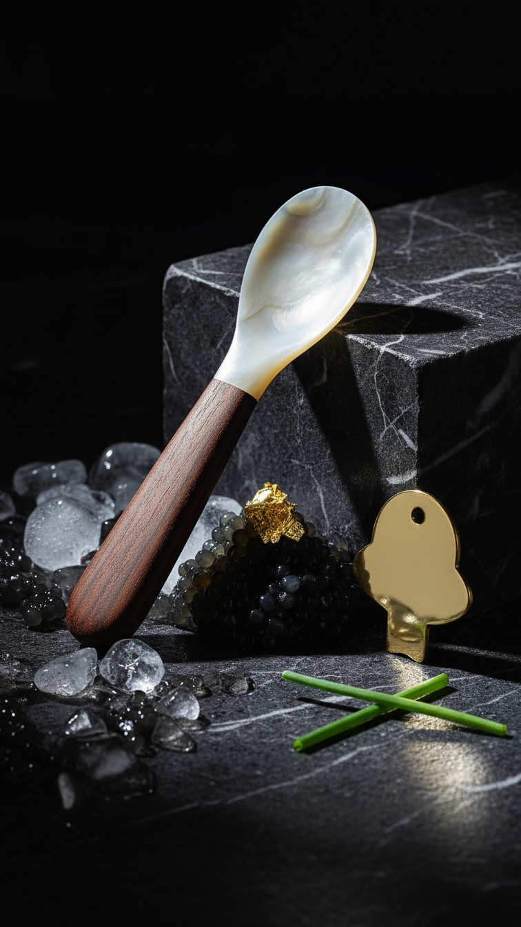 Elegant BELEAEV caviar gift box with wooden finish and pearl spoon