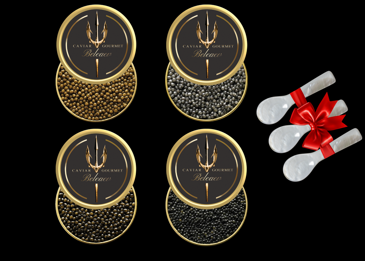 Beleaev Signature Tasting Set with 4 premium caviar varieties and tasting spoons