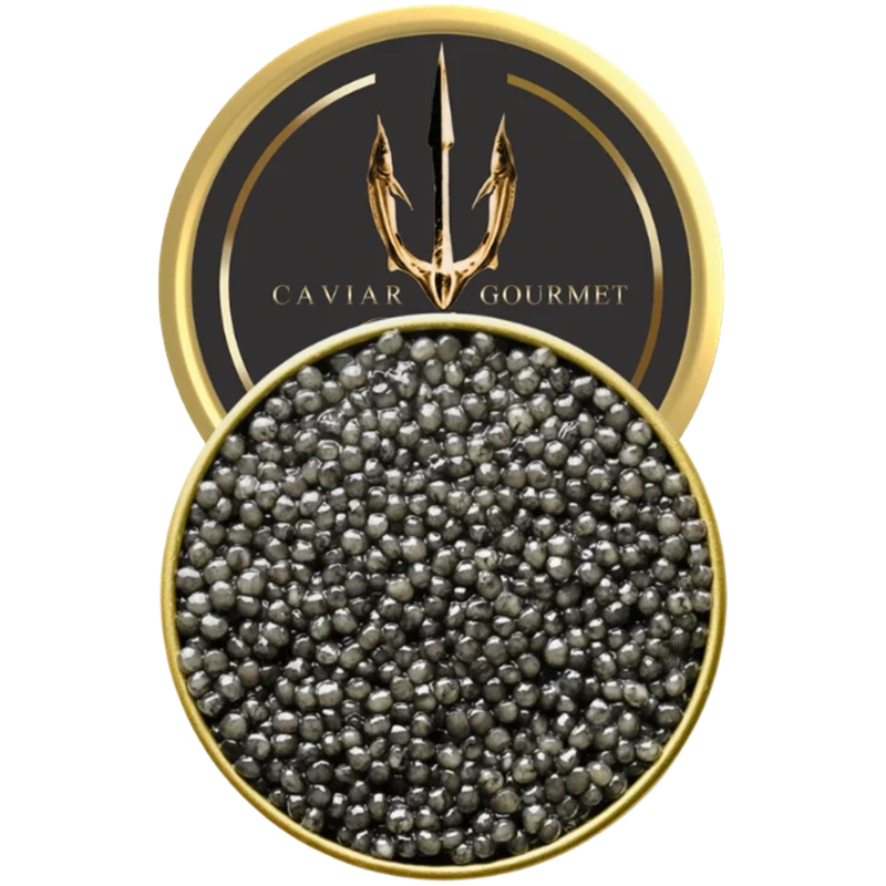 Beluga caviar gift board with smoked salmon, cheese, and accompaniments