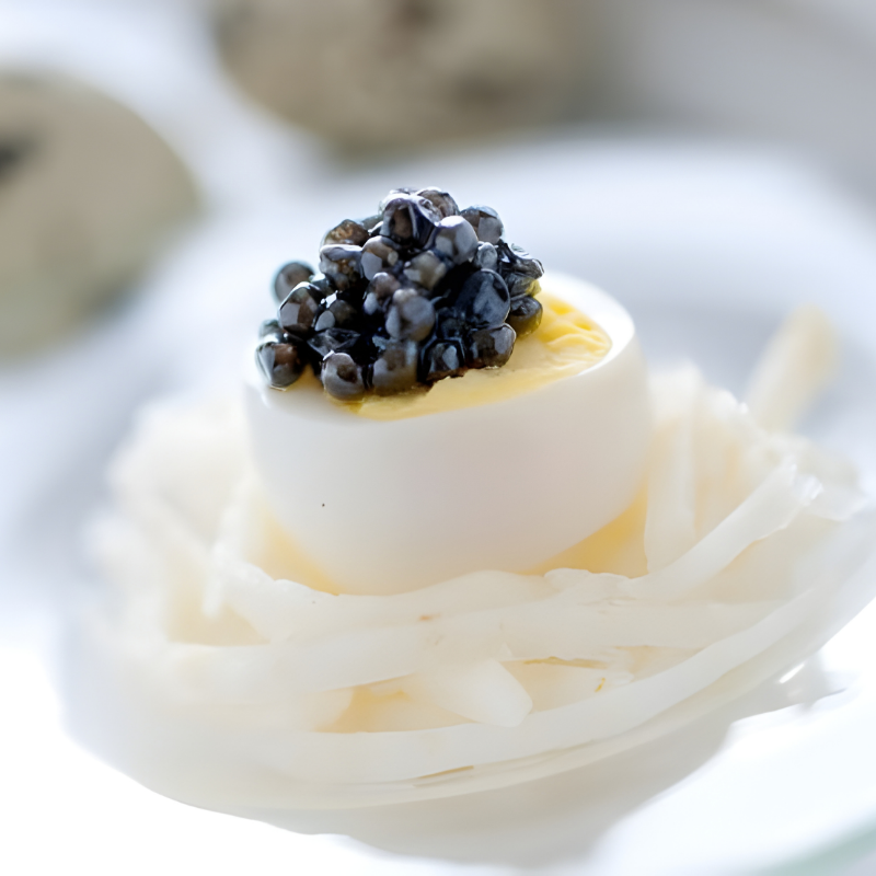 Beluga XXL Special Reserve caviar with large, platinum-hued pearls