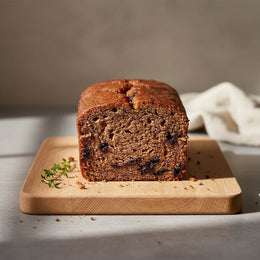 Frozen blueberry banana loaf cake with cinnamon and vanilla
