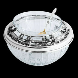 solid sterling silver caviar bowl with trout motif