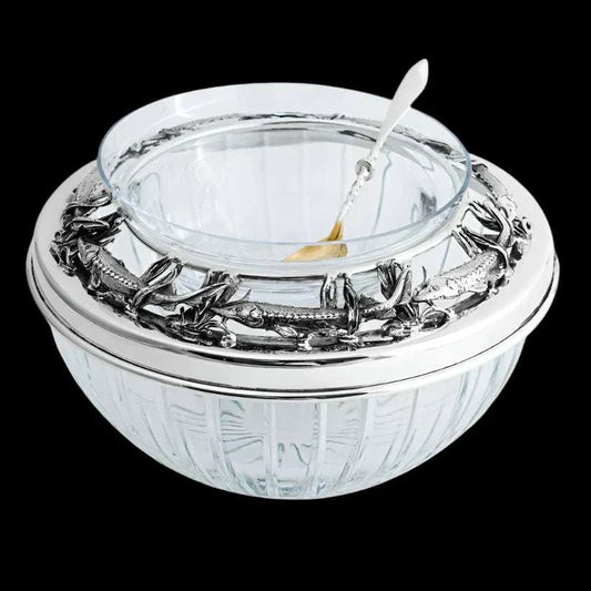 solid sterling silver caviar bowl with trout motif