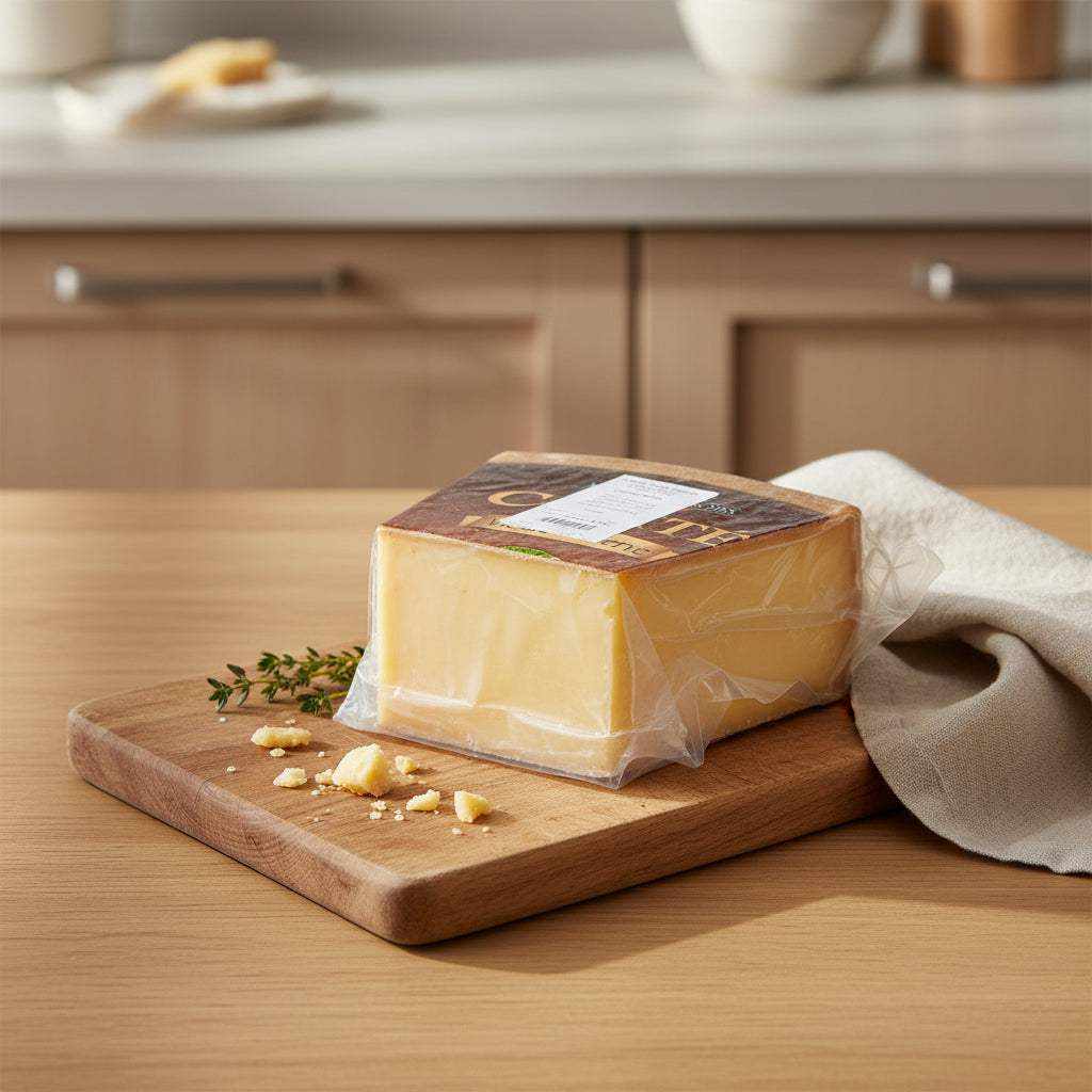 Gourmet cheese and charcuterie gift board with British and Italian cheeses, cured meats, pickled walnuts, hot honey, and toast