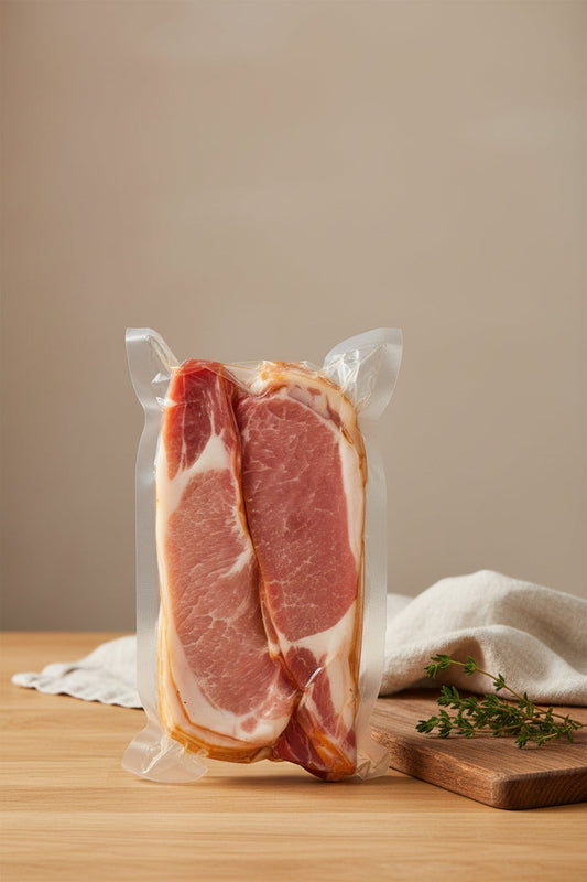 Pack of dry cured smoked back bacon 1kg for sandwiches and breakfasts