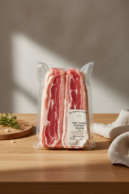 pack of dry cured unsmoked streaky bacon for deli and breakfast