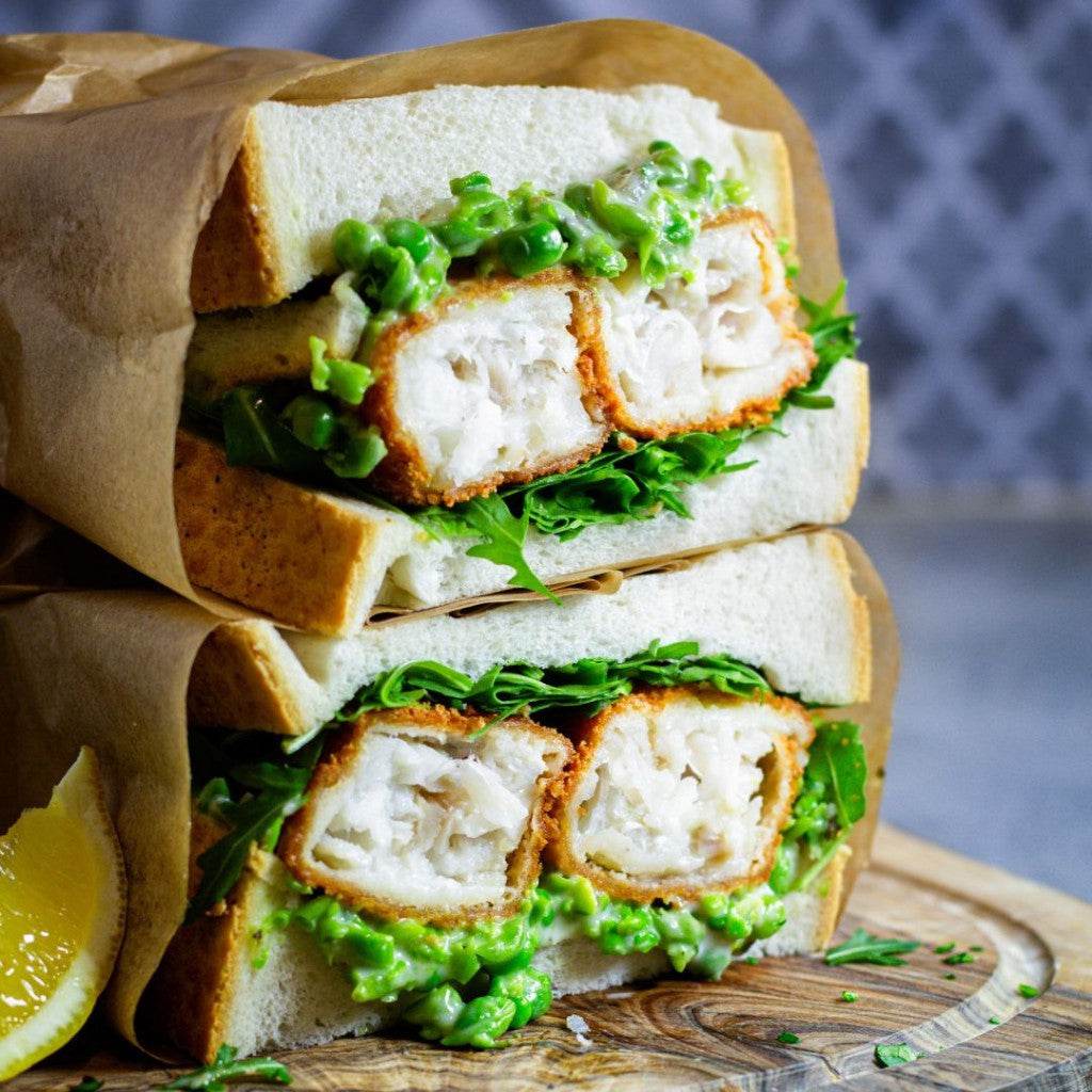 Gluten free cod fish fingers in lemon seasoned crumb