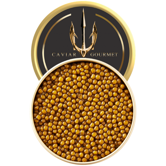 Golden Oscietra special reserve caviar with luminous golden pearls