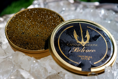 Imperial Gold Special Reserve premium golden caviar pearls in sealed tin