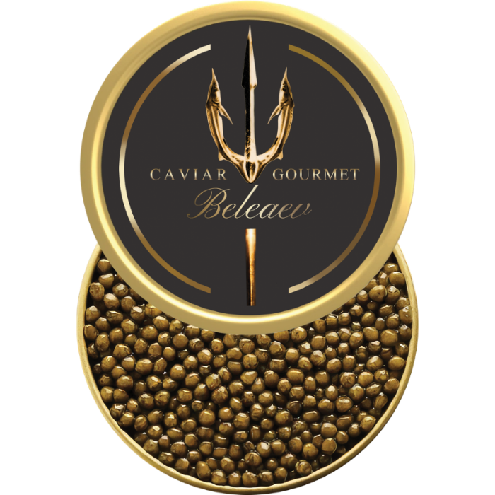 Imperial Gold Special Reserve dark golden caviar pearls in a sealed tin