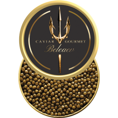 Imperial Gold Special Reserve dark golden caviar pearls in a sealed tin