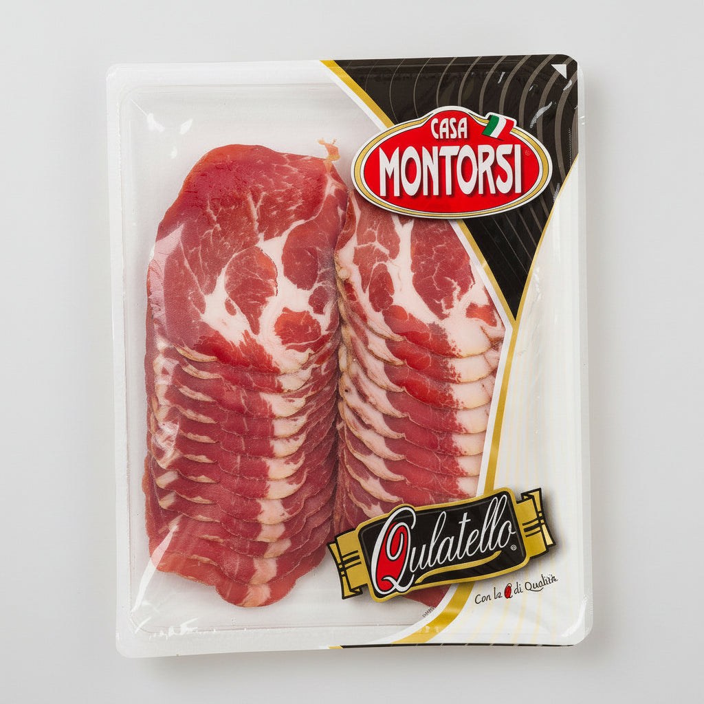 Sliced Italian Matured Coppa 250g on white plate