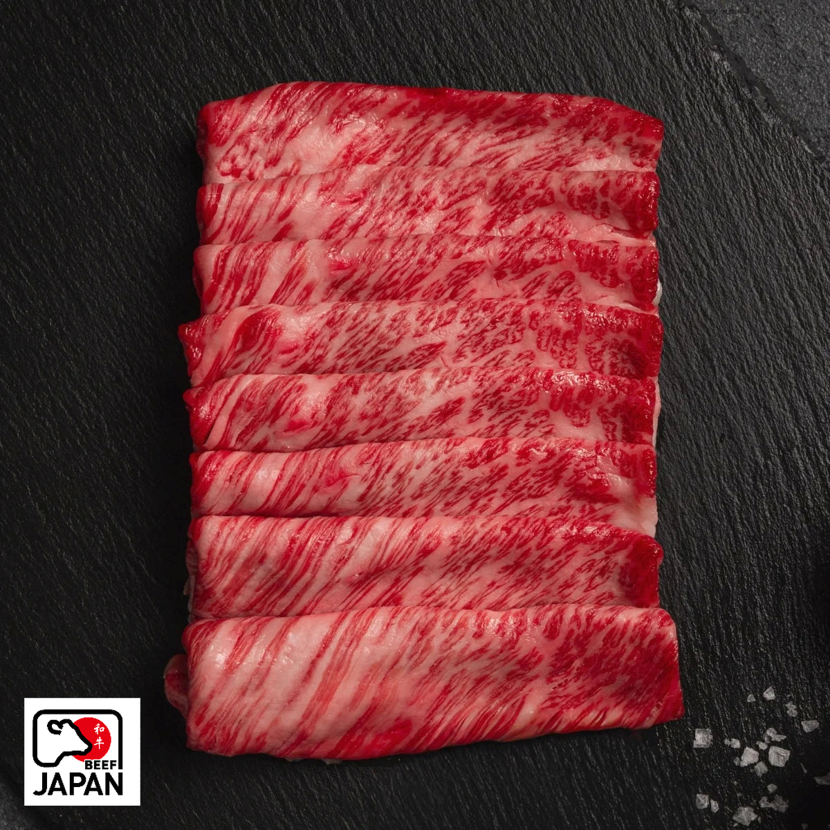 Thinly sliced Japanese A5 Wagyu chuck roll with fine marbling