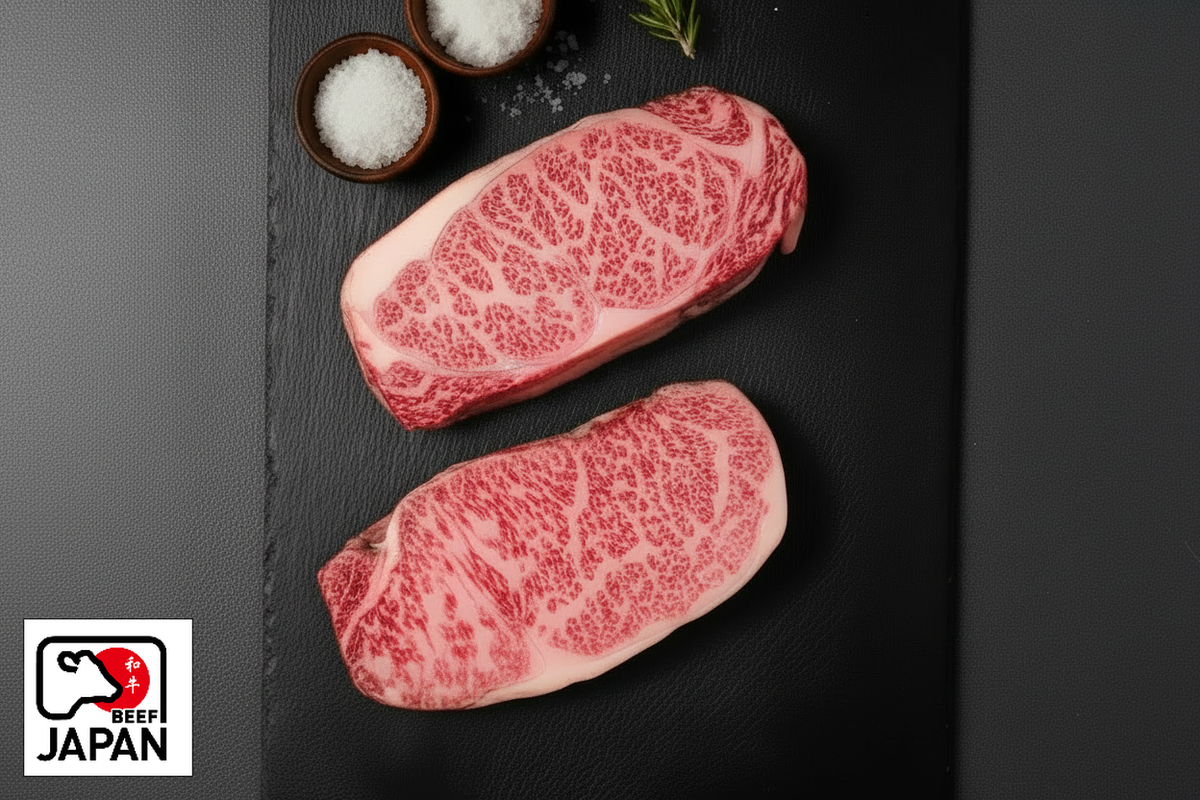 Japanese A5 Wagyu sirloin steak with fine marbling in 2x400g portions