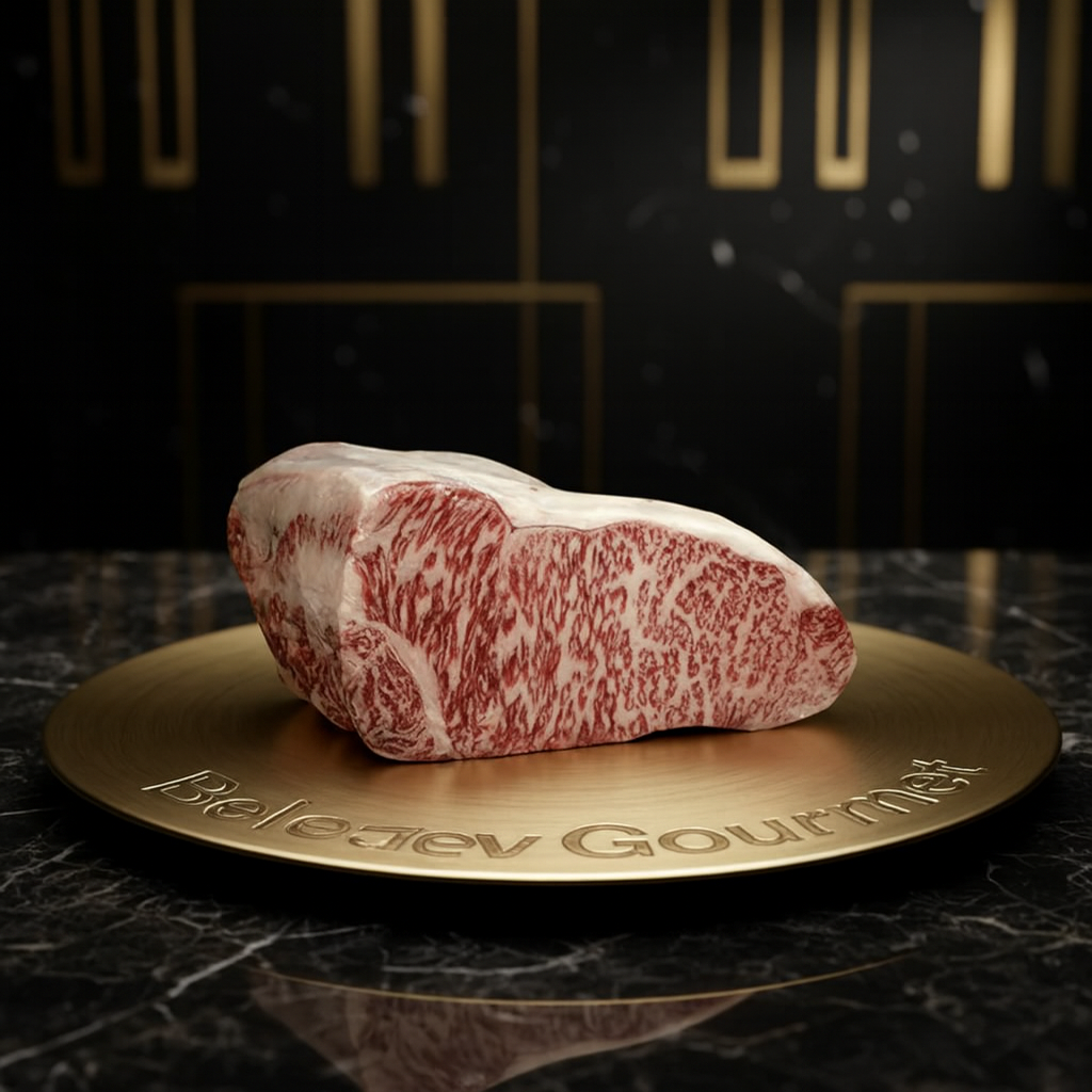 Fresh Japanese Wagyu A5 sirloin beef, BMS 10-12, approx. 2kg, highly marbled from Kagoshima, Japan
