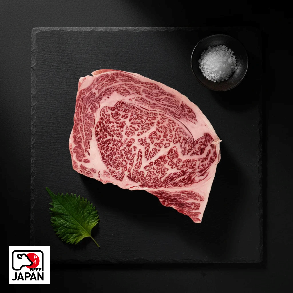 Japanese Wagyu Ribeye, A5, BMS 10-12, Frozen with Beef Japan origin badge