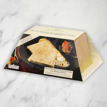 Lafitte duck foie gras terrine 450g slice on white plate
