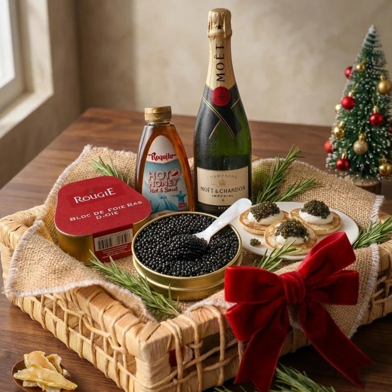 luxury christmas hamper with oscietra caviar foie gras truffles and hot honey