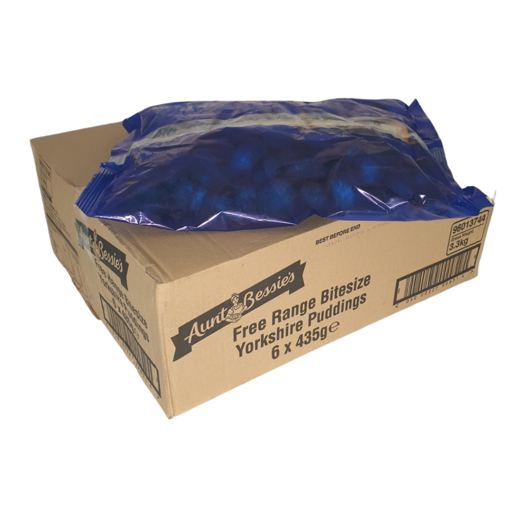 Mini Yorkshire puddings frozen in a large catering pack of 600 pieces