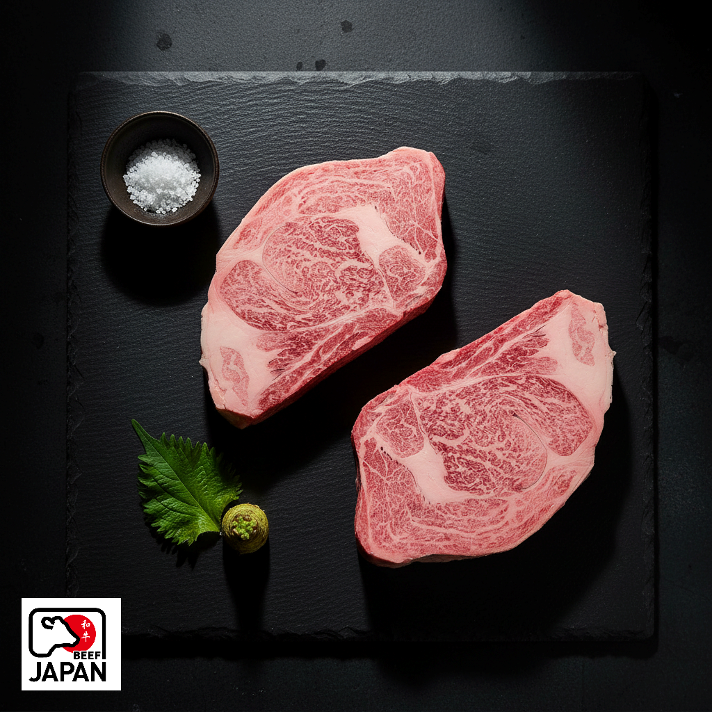 Japanese Wagyu Ribeye, A5, 2 x 200g with Beef Japan origin badge