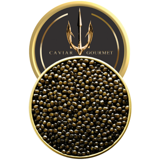 Oscietra Royal Caviar medium-large golden brown pearls in tin